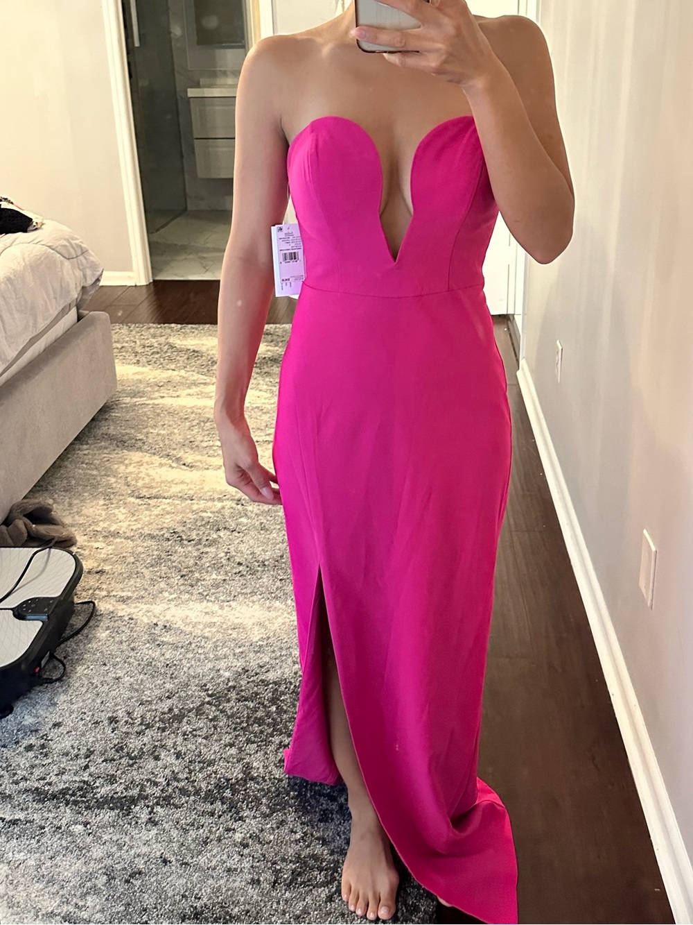 Aidan Mattox Hot Pink Strapless Sweetheart Gown with Front Slit